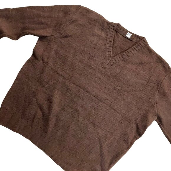 Retro Vintage 1940s-1950s Chocolate Brown V-Neck Long Sleeve Knit Sweater - Picture 6 of 16
